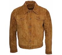 Men's Trucker Casual Goat Suede Tan Leather Shirt Jeans Jacket S
