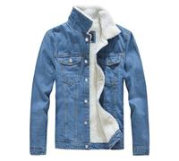 Mens Trucker Jacket Heavy Duty Denim Jackets Men Stand Up Collar Coat Flannel Lined Outerwear Casual Coats Buttoned Cuffs Outerwears For Western Style Wear