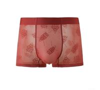 Men's Trunks Underwear, 3-Pack, Jacquard Mesh Sheer Ultra-Thin Boxer Shorts with U-Convex Pouch, Breathable Quick-Drying, for Men(XL Red)