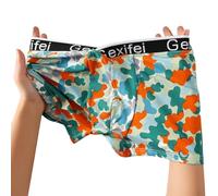 Men's Trunks Underwear, 3-Pack Printed Ultra-Thin Boxer Shorts with Large V-Belt, Breathable Cool Sleepwear for Home and Daily Wear(L C)