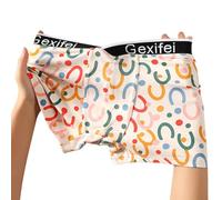 Men's Trunks Underwear, 3-Pack Printed Ultra-Thin Boxer Shorts with Large V-Belt, Breathable Cool Sleepwear for Home and Daily Wear(L D)