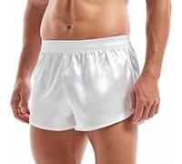 Men's Trunks Underwear, 4-Pack, Satin-Like Smooth Loose Fit with Side Fork Design, Breathable Stretch Fabric, for Casual Wear Home Sleep and Sports(M White)