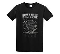 Mens Tshirt Funny Journey Don't Stop Believing Detroit Michigan 1986 Rock Music Tee Shirts for Men Adult Size M Black