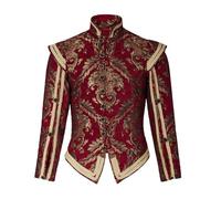 Mens Tudor jacket Coat Tudor Elizabethan Period Noble King Colonial Pirate Costume Doublet with Removable Sleeves, Red, S