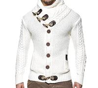 Mens Turtle Neck Jumper Casual Knitted Men Cardigan Warm Slim Fit Oversize Button Pullover Winter Long Sleeve Pocket Top Soft Plus Size Mens Top Sweater Gant Jumpers Men Pullover Top White XXL