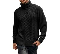 Men's Turtleneck Cable Knit Jumper - Long Sleeve Autumn & Winter Warm Pullover Thick Cable Knit Sweater, Slim Fit Winter Chunky Solid Color Knitwear (Black,3XL)