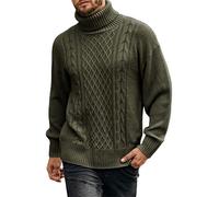 Men's Turtleneck Cable Knit Jumper - Long Sleeve Autumn & Winter Warm Pullover Thick Cable Knit Sweater, Slim Fit Winter Chunky Solid Color Knitwear (Green,3XL)