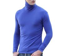 Mens Turtleneck Compression Shirt Male Solid T Shirt Long Sleeve Tops Blouse Casual Basic Mock Neck Tee Undershirt, Blue, 4XL