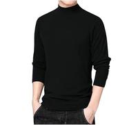 Mens Turtleneck Jumper Long Sleeve Crewneck Cotton Pullover Plain Color Versatile Sweatshirt Mock Neck Undershirt Cable Pattern Sweater Breathable Knitwear Autumn Gym Tops Plus Size A-black