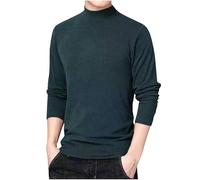 Mens Turtleneck Jumper Long Sleeve Crewneck Cotton Pullover Plain Color Versatile Sweatshirt Mock Neck Undershirt Cable Pattern Sweater Breathable Knitwear Autumn Gym Tops Plus Size A-green