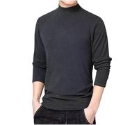 Mens Turtleneck Jumper Long Sleeve Crewneck Cotton Pullover Plain Color Versatile Sweatshirt Mock Neck Undershirt Cable Pattern Sweater Breathable Knitwear Autumn Gym Tops Plus Size