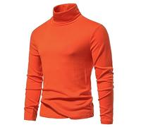 Mens Turtleneck Jumper Men Quick Dry Sweatshirt Men Soft Touch Base Layer Breathable Undershirt Workwear Solid Tracksuit Classic Cotton Shirt Jumper Thin Warm High Elastic Fishing Sportswear Orange