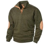 Mens Turtleneck Jumper Mens Casual Button Sweatshirt Mock Neck Thermal Long Sleeve Patched Soft Jumpers Quarter Collar Button up Pullover Work Sweaters Outdoor Heavyweight Hoodless Standing Polo Tops