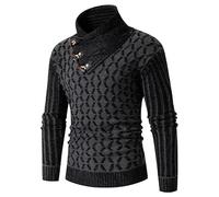 Men's Turtleneck Jumper - Twisted Knit Casual Warm Long-Sleeved Sweater, Slim Fit Basic Men's Sweater with Leather Buckles, Winter Jumper Warm Tops, Slim Fit Business Knitted Sweater Black XXL