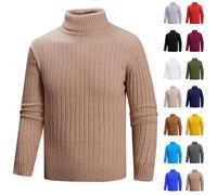 Mens Turtleneck Jumpers Knitted Sweater Long Sleeved Causal Knitwear High Roll Neck Pullover Cotton Ribbed Sweatshirt Slim Fit Warm Jumper Solid Color Thermal Tops Business Work Sweaters Gray