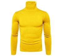 Mens Turtleneck Jumpers Roll Neck Polo Twist Ribbed Knitted Sweater Full Long Sleeve Pullover Casual Basic High Roll Neck Turtle Neck Tops(Yellow,XXL)