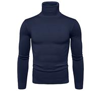 Men's Turtleneck Jumpers Solid High Roll Neck Sweater Winter Warm Long Sleeve Knitted Sweatshirts Lightweight Comfort Pullover Navy