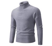 Mens Turtleneck Pullover Jumper Long Sleeve Shirt Winter Sweater Solid Color Tops Casual Lightweight Roll Neck Ribbed Knitted Sweater Pullover Casual Basic High Turtle Neck Tops Warm Knitwear Grey