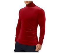 Men's Turtleneck Pullover Slim Fit Long Sleeve Shirts Turtleneck Sweater Basic Shirt Elastic Stand-Up Collar Shirt Autumn Winter T-Shirt Long Sleeves Simple Casual Base Top, O Red, L