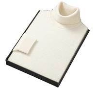 Men's Turtleneck Sweater Fall Winter Roll Neck Warmer for Men Solid Knitted Sweater Keep Warm Male Jumper White Turtleneck L