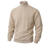 Men's Turtleneck Sweater Regular for Fit Cotton Blend Warm Pullover for Winter Casual Daily Wear Sizes S-3XL(Khaki M)