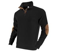 Men's Turtleneck Sweatshirt Long Sleeve Cotton Jumper with Elbow Patches Patchwork Henley Pullover Mock Neck Cable Pattern Pullover Breathable Sweaters Autumn Gym Tops Knitted Streetwear A-Black