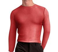 Mens Turtleneck T Shirt Male Solid Knitted Tee Blouse High Collar Long Sleeve Tops Soft Breathable Base Layer Undershirts, Orange, L