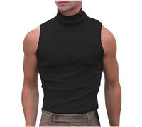 Men's Turtleneck Tank Tops Sweater Sleeveless Shirts Casual Basic Pullover Ribbed Knit Shirts Pullover Sport Solid Tee