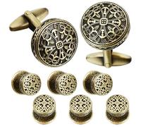 Men's Tuxedo Cufflink Antique Gold Silver Cufflinks And Tuxedo Studs Set Vintage Enamel Hollow Royal Pattern High End Mens Jewelry(Color10)