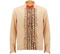 Mens Tuxedo Shirt 70s 80s Prom Dumb Ruffle Fancy Dress Bowtie Button Down Halloween Party Dumber Costume Orange XL