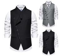Mens Tuxedo Sleeveless Jacket,Asymmetrical Lapel Waistcoats For Men,Inclined Button Breasted Waistcoats Solid Colors V Neck Outdoor Wear Lightweight Vest For Casual Formal Occasions