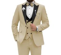 Men's Tuxedo Suits 3 Piece Slim Fit One Button Shawl Lapel Blazer Tuxedo with Suit Trousers for Wedding Party Dinner Prom, Champagne, XS