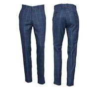 Mens Tweed Check Golf Sta Press Trousers Slim Fit 60s 70s Mod Retro Pants (Blue Tweed, 36" Waist)