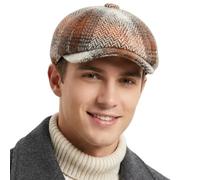 Mens Tweed Flat Cap Warm 8 Panel Vintage Newsboy Cap Men Beret Baker Boy Hats for Men British Style Mens Flat caps UK Unisex for Autumn Winter (UK, Alpha, One Size, Khaki)