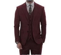 Mens Tweed Herringbone Suit Vintage Tailored Modern Fit Suit 3 Pieces Vent Tuxedos(XXL,Burgundy)