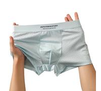 Men's Twill Boxer Shorts Breathable Smooth Glossy Trunks(Blue XXXL)