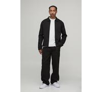 Men's Twill Contrast Tape Regular Zip Up Overshirt & Relaxed Chino Set | Charcoal | Size 2X-Large | BOOHOOMAN