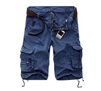 Mens Twill Cotton Combat Shorts Outdoor Hiking Cargo Shorts with Multi Pockets Comfy Workout Short Pants 3/4 Length Baggy Trousers Elastic Waist Joggers Bottoms