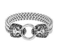 Men's Twin Lion's Head Double Franco Link Bracelet, Stainless Steel, Spring Ring Clasp, 8.5", 8.5 inches, Metal, not-known