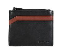 Men's Two-Colour Pebble Grain Leather Card Holder with RFID Blocking and Zipped Pocket - Black/Dark Tan / One