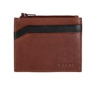 Men's Two-Colour Pebble Grain Leather Card Holder with RFID Blocking and Zipped Pocket - Dark Tan/Black / One