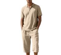 Mens Two Piece Linen Outfits, Mens Matching Sets Summer, Longsleeve Buttondown Shirt with Loose Fit Wide Leg Pants Lightweight Beach Suit Vacation Suit Summer Linen