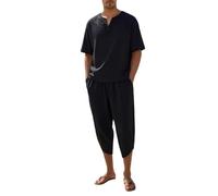 Mens Two Piece Linen Set, Men's Summer Sets, Longsleeve Buttondown Shirt with Loose Fit Wide Leg Pants Lightweight Beach Suit for Holiday Loungewear