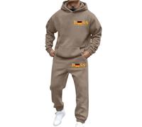 Men's Two Piece Outfit Contrast String Fleece Tracksuit Hoodie Top Bottoms Joggers Gym Set Draw Code Tracksuit Sweatshirt Set Sweatsuit for Men UK Christmas(Coffee,XL)