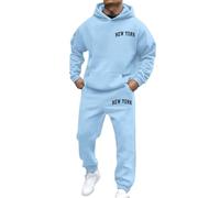 Men's Two Piece Outfit Full Zip Hooded Jacket Sweatsuits Tops and Jogging Bottoms Set Active Sweatshirt Suit with Pockets Lounge Wear Set Winter Tracksuit for Men UK Holiday Clothes (Light Blue, XL)