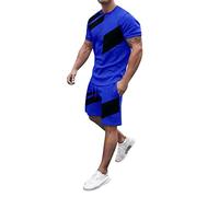 Men's Two Piece Outfit Summer Outfit 2 Piece Set Short Sleeve T Shirts and Shorts Stylish Casual Sweatsuit Set Plus Size Summer Outfits Sweatsuits Sets Sales Clearance Blue