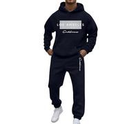 Mens Two Piece Outfits Sets Casual Fleece Sweatshirt Hoodie and Jogging Bottoms, Winter Warm Loungewear with Kangaroo Pocket & Drawstring Waist Muscle Suits Activewear Set Xmas (Navy, L)