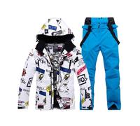 Men's Two Piece Ski Suit Set, Men's Winter Warm Graffiti Printing Hooded Jacket And Pants Set, Insulated Waterproof Waterproof Snowboard Snowsuits, For Snow Sport (Color : E, Size : 4XL)