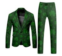 Men's Two Piece Suit Formal Blazer Suit Slim Fit Lightweight Long Sleeve Shamrock Printed Button Down Tunic Jeckets Straight Legs Pants Trousers Funny NoveltySt Patrick's Day Two Piece Outfits