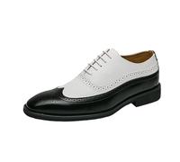 Mens Two Tone Oxford Dress Shoes Fashionable Leather Lace Up Plain Toe Low Top Formal Casual Footwear for Wedding Prom(Negro,9 UK)